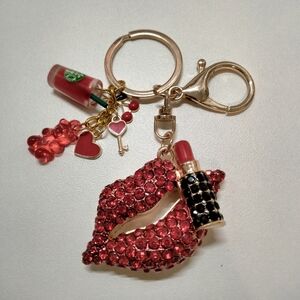 Red Crystal Lips Keychain with Lipstick Charm